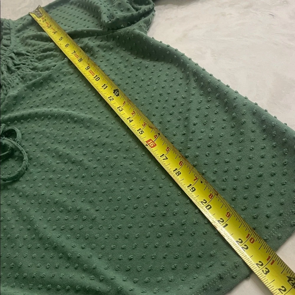 J Crew Clip-dot smocked-neck long sleeve V neck green top blouse size M - Picture 11 of 11